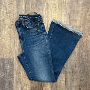 American Eagle Outfitters Dark Blue Super High Rise Flare Jeans Size 10